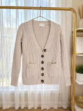 Pink Rose Cable Knit Button-Front Cardigan - Cream